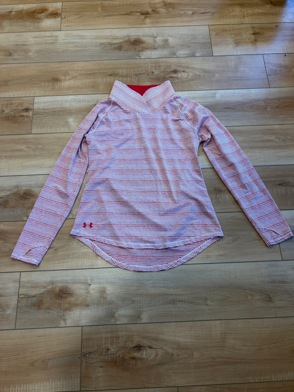 Under Armour Women Red & White Striped Long-Sleeve Performance Top